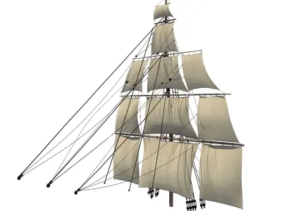 White Sailing Ship Mast 3D model
