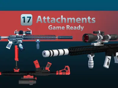 M4 - 17 Attachments - 15 Skins Vol-00 -Game Ready- Free Free low-poly 3D model