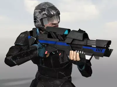 SFSoldier man in space suit holding gun Low-poly 3D model