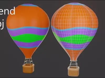 Hot Air Balloon Simple stylized Low-poly 3D model