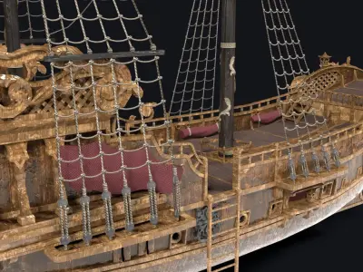 Realistic pirate ship Low-poly 3D model