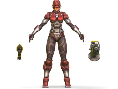 Cartoon Sci-Fi Cyborg Drone Heavy Machine Gunner Low-poly 3D model