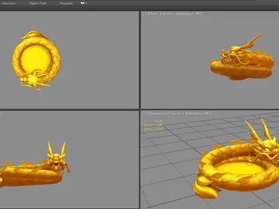 Cartoon Golden Dragon Circles Low-poly 3D model