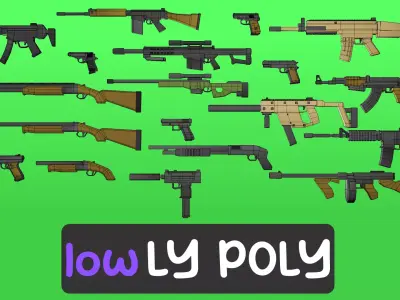 LowLY Poly - 19 Cartoon Guns Low-poly 3D model