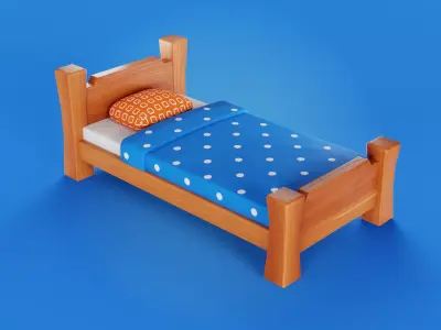 STYLIZED WOODEN BED - 3 COLOR VARIATION Free low-poly 3D model