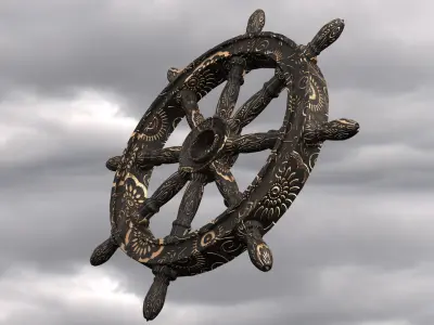 Ancient Ship Wheel - Rudder Free low-poly 3D model