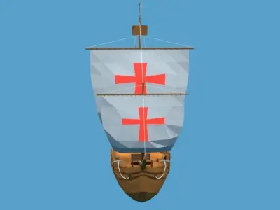 Low Poly Cartoon Pinta 1492 Ship Low-poly 3D model
