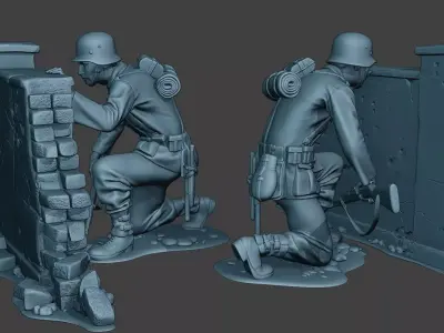 German soldier ww2 cover down G5 3D print model