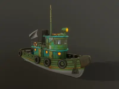 Old Tug Boat Low-poly 3D model