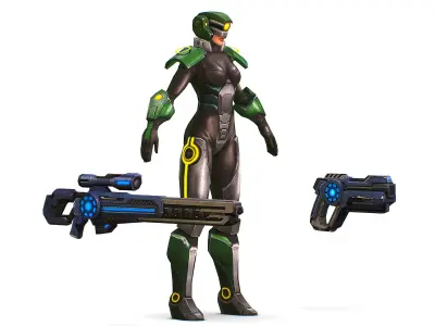Sci-Fi Woman Cyborg Drone Sniper Soldier Low-poly 3D model