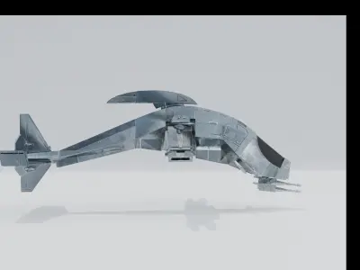3D LowPoly SpaceShip metal flying in air Low-poly 3D model