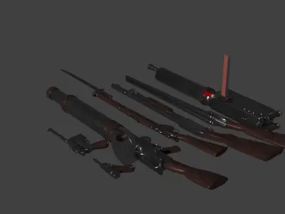 WW1 Gun Pack Low-poly 3D model