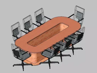 Modern Oval Conference Table with  Ergonomic Chairs 3D model