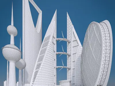 Gulf Buildings Set - 4 Pack Low-poly 3D model