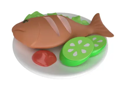 Cartoon Cooked Fish Low-poly 3D model