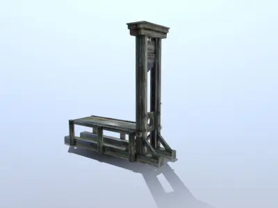 Guillotine wooden structure with metal pole in middle Low-poly 3D model