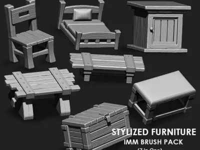 Stylized Furniture IMM Brush Pack 7 in One 3D model