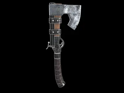 Axegun low poly model axe Low-poly 3D model
