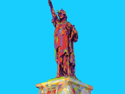 Low Polygon Pop Art Style Liberty Statue Monument Low-poly 3D model