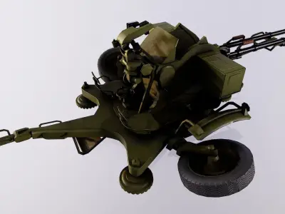 23-mm twin anti-aircraft gun ZU-23 1960 Low-poly 3D model