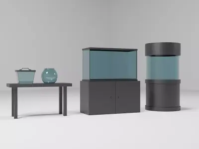 Aquarium tanks set for home fish and indoor decoration  Low-poly 3D model