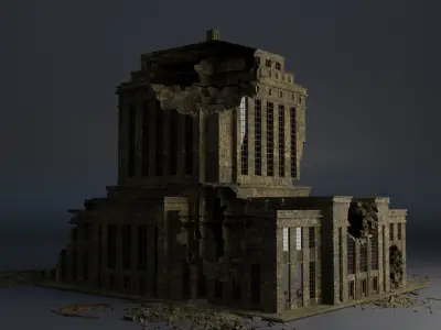 DESTROYED BUILDING CLASSICAL APOCALYPSE WAR RUINED 08 Low-poly 3D model