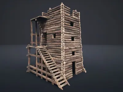 VIKING MEDIEVAL WATCHTOWER TOWER FORT FORTRESS CASTLE WALLS AAA Low-poly 3D model