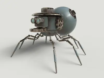 Stylized Mechanical Spider Robot Low-poly 3D model