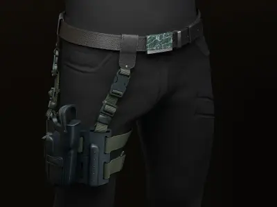 Gun Holster with Belt Low-poly 3D model