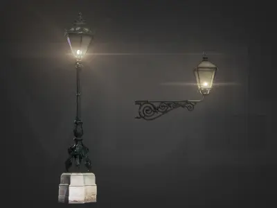  Street Lamp and Wall-Mounted Lamp Low-poly 3D model