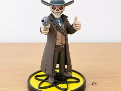 Wasteland Ghoul Cowboy STL 3D Print File Skull Gunslinger Statue 3D print model