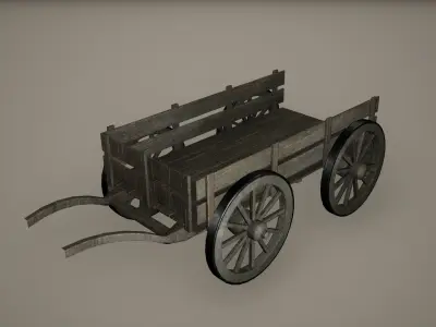 Wooden Cart Low-poly 3D model