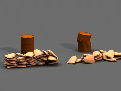 Post Apocalyptic Sandbags and Barrels Low-poly 3D model