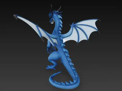 Dragon Blue Realistic 3D Model Basic - Low Poly Realistic Low-poly 3D model