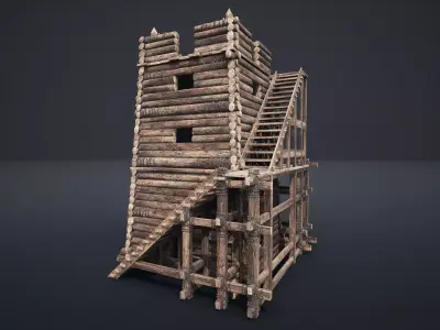 VIKING MEDIEVAL WATCHTOWER TOWER FORT FORTRESS CASTLE WALLS AAA Low-poly 3D model