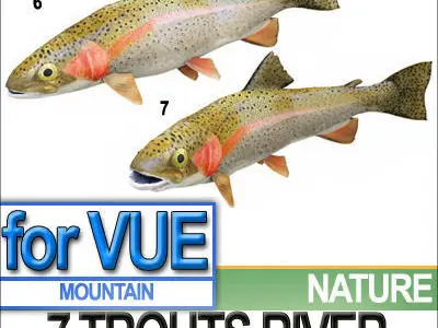7 Rainbow Trout Realistic River Scene 3D model