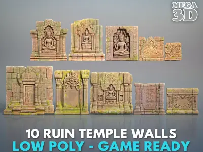 Low poly ruin Temple Walls - 240630 Low-poly 3D model