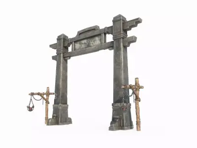 Ancient Stone Pagodas and Torii in Asia 3D model