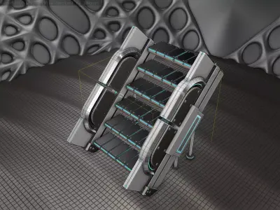 Sci-Fi Stairs - 24 - Silver Blue Neon Light Version Low-poly 3D model