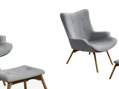 Armchair with pouf jysk EJERSLEV grey Free 3D model