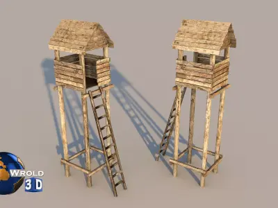 Lowpoly Medieval Look Out Tower Guard 3D Model Low-poly 3D model
