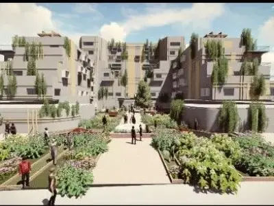 Tower apartment building with garden in middle 3D model