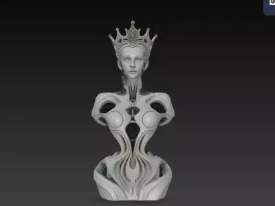 Neural Empress Crowned Android Female Bust Statue STL 3D Model 3D print model