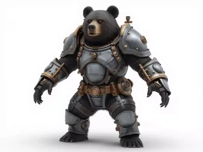 Steampunk Armored War Bear 3D Model Low-poly 3D model