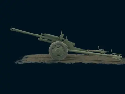 ZIS-3 Game Ready cannon Low-poly 3D model