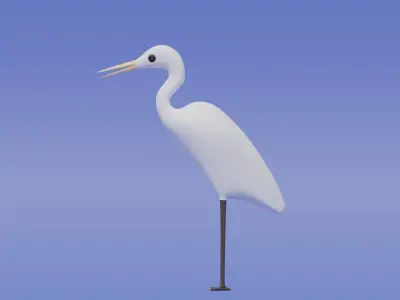 Cartoon Cute Egret Bird 3D model