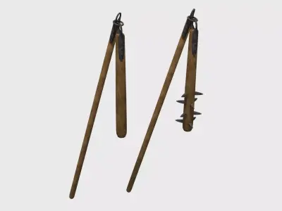 Agricultural and war flail Low-poly 3D model