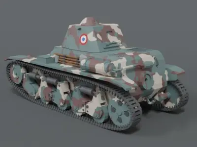 Low Poly Cartoon Renault R35 Tank Low-poly 3D model