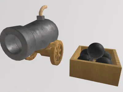 Stylized Low-Poly Medieval Fort Cannon Low-poly 3D model