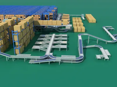 Conveyor Belt Scene warehouse 3D model
